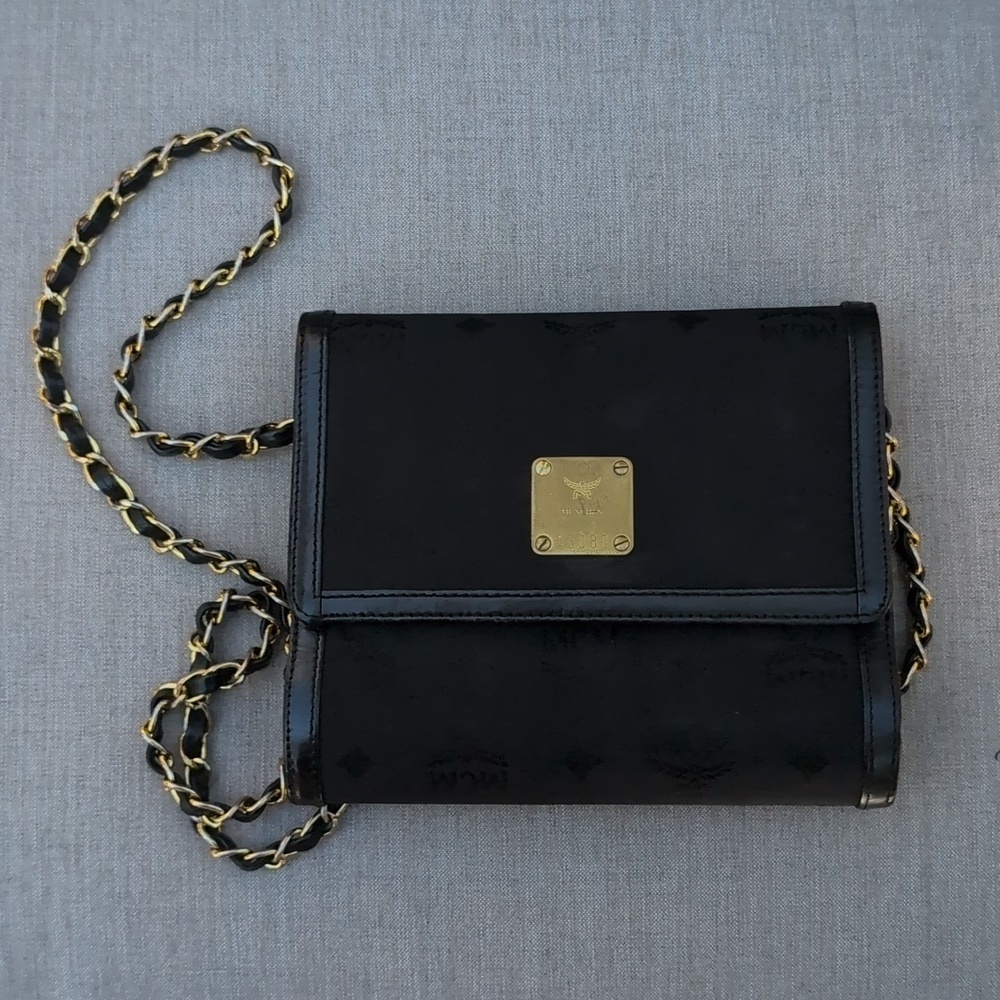 MCM Black Nylon Convertible Crossbody with Gold Accents EUC